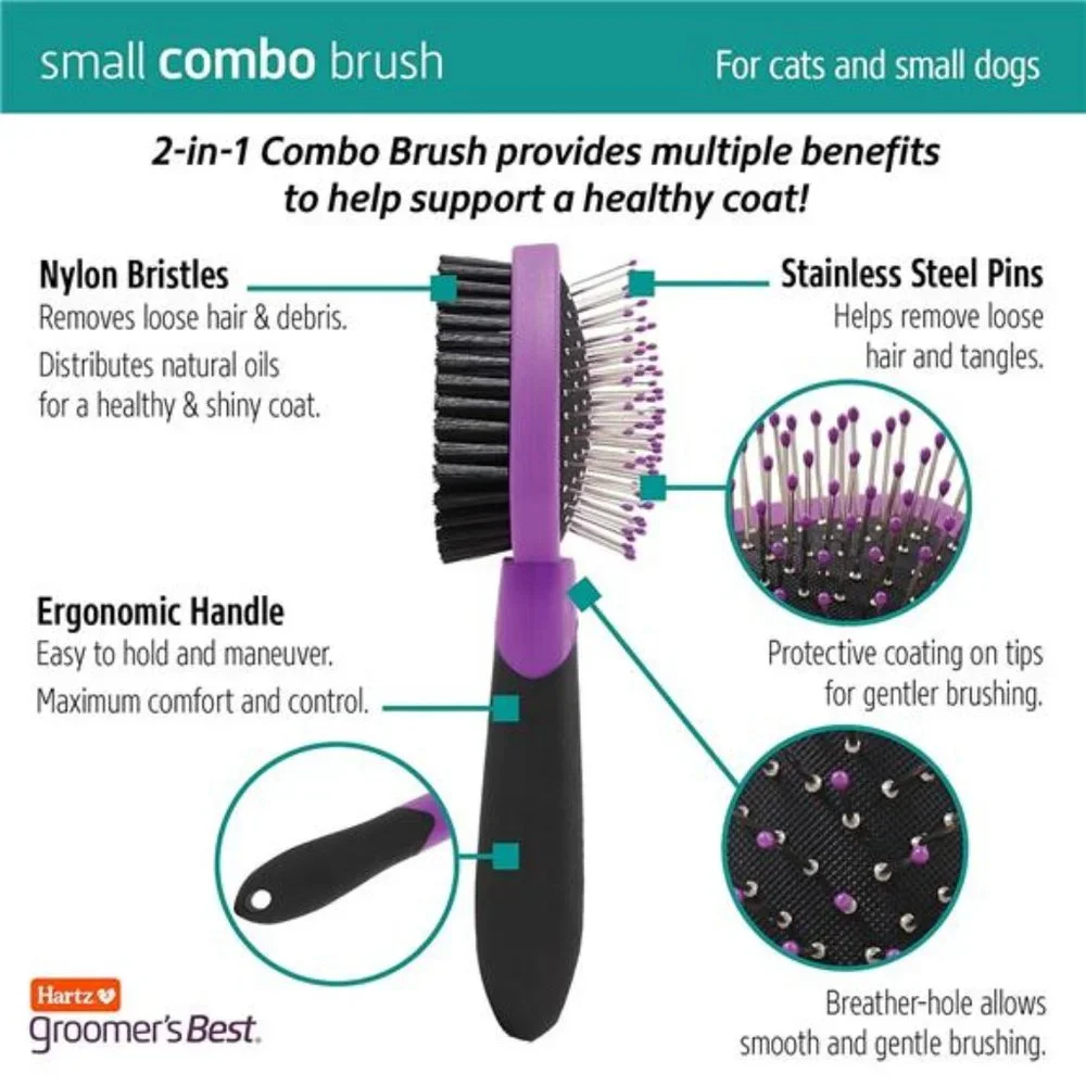 Small Combo Brush for Cats and Small Dogs, Pet Comb